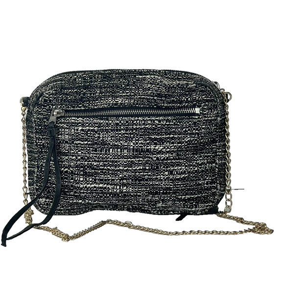 AllSaints Cotton Chain Crossbody Bag Knit Lamb Leather Trim - Picture 2 of 14